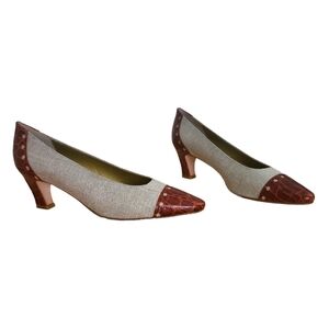 Evan Picone “Gentry” Pumps 8N Natural Tobacco Linen Cap Toe Heels NIB